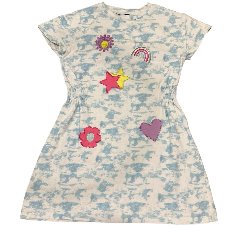 Andy & Evan Girls Short Sleeve Tie Dye Applique Dress, Size 6x